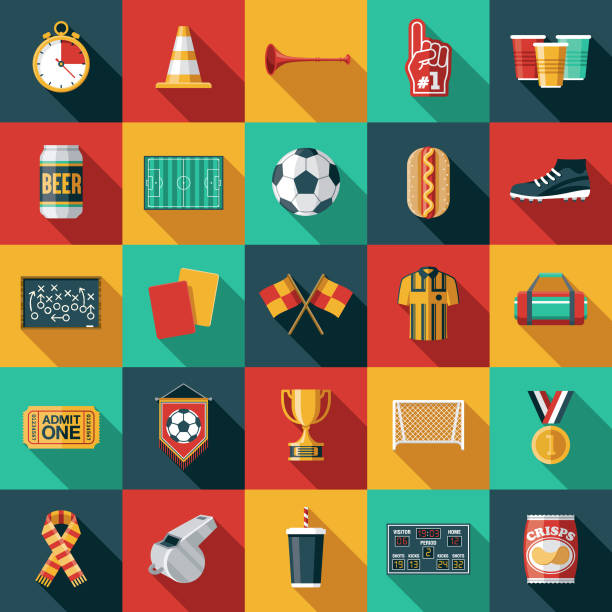 piłka nożna (piłka nożna) zestaw ikon - football equipment stock illustrations