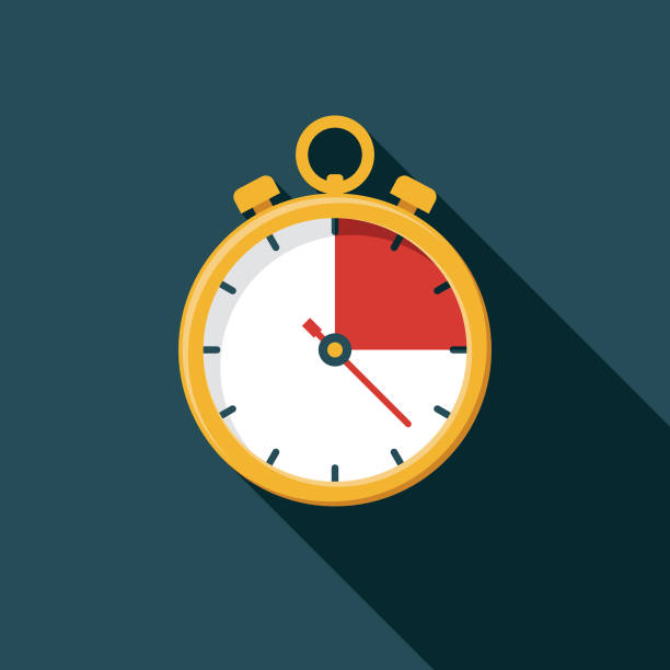 Stopwatch Icon A flat design icon with a long shadow. File is built in the CMYK color space for optimal printing. Color swatches are global so it’s easy to change colors across the document. timer stock illustrations
