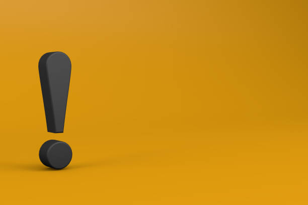 Black exclamation mark on yellow background, banner, copy space. Caution, Security alert, Compliance, Business regulations protection,