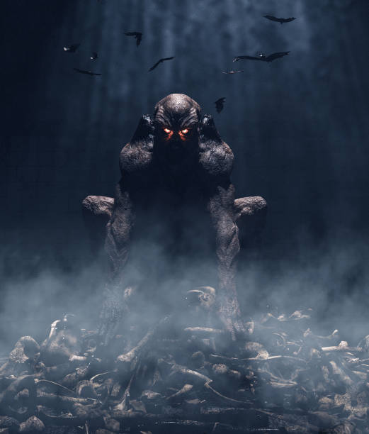 istock Monster sitting on pile of bones,3d illustration 1184499633