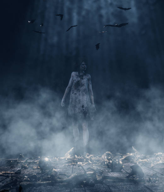 istock Zombie girl in the dark,3d illustration**3d figures 1184499767
