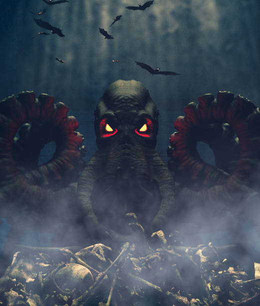 istock Fantasy octopus on pile of bones,3d illustration 1184499802
