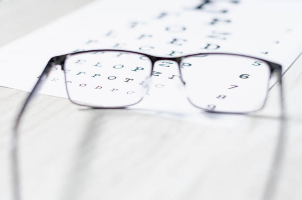 istock glasses and Eyeglasses on table of check of vision close up - Myopia or hyperopia 1184499868