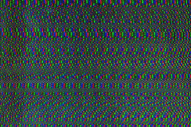 Distorted screen. Signal error. Green pink dot pixel pattern.