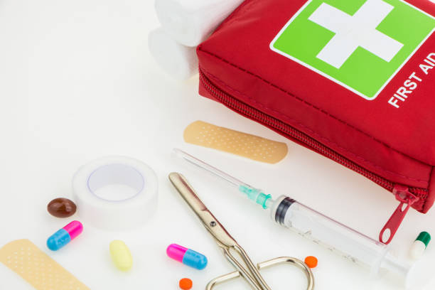 istock First aid kit with medical equipment, isolated on white background 1184502817