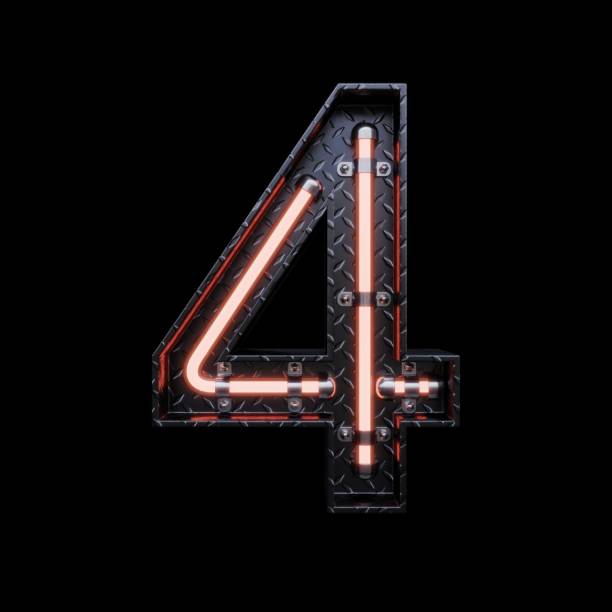 istock Neon Light Letter 4 with red neon lights. 1184507371
