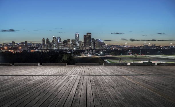 istock Calgary skyline with wooden floor on foreground 1184507726