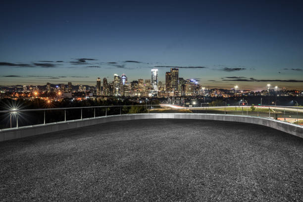 Calgary skyline with viewing balcony Calgary skyline with viewing balcony,Alberta,Canada observation point stock pictures, royalty-free photos & images