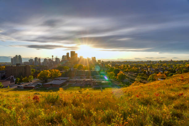 istock Canada, Calgary, Panoramic view of city at sunset in the fall 1184508460