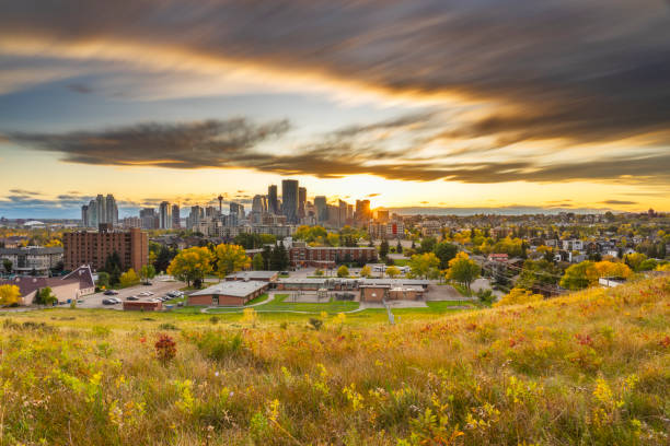 istock Canada, Calgary, Panoramic view of city at sunset in the fall 1184508499
