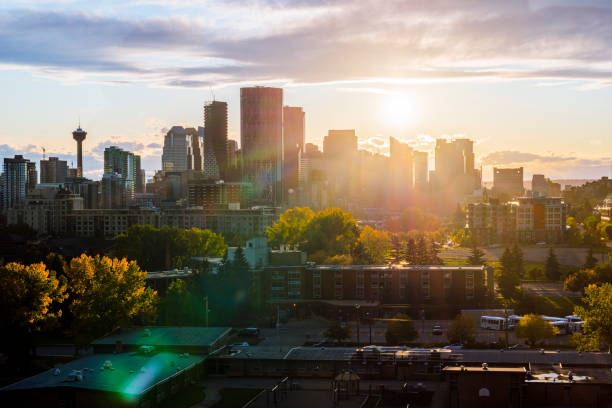 istock Canada, Calgary, Panoramic view of city at sunset in the fall 1184508522
