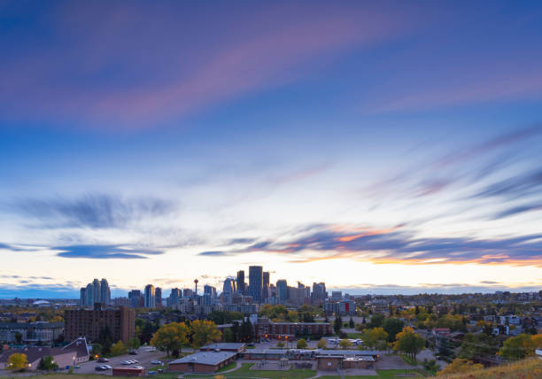 istock Canada, Calgary, Panoramic view of city at sunset in the fall 1184508531
