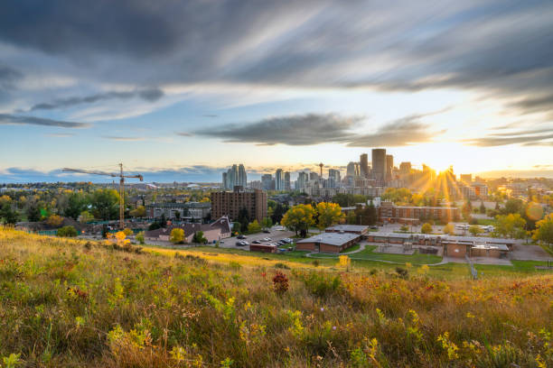 istock Canada, Calgary, Panoramic view of city at sunset in the fall 1184508559