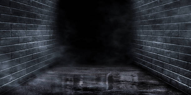 istock 3D Render the wet asphalt strait is smog at night dark background 1184508742