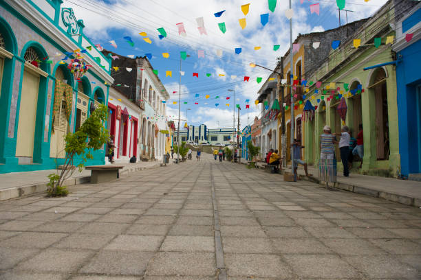 Marechal Deodoro, Alagoas, Brazil - June 21, 2016: Colorful streets of the historic center of Marechal Deodoro, important colonial city of Alagoas State, near Maceio