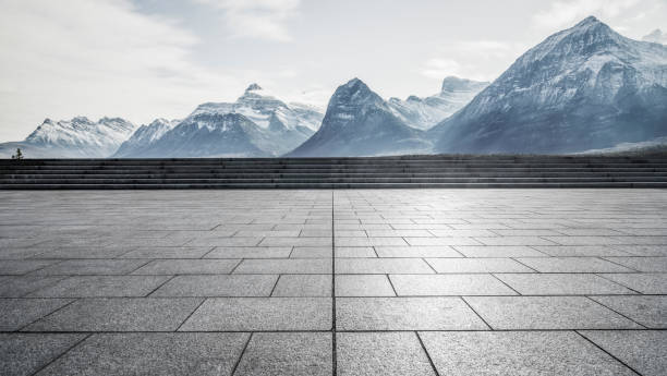 istock empty observation patio front of canadian rockies 1184513157