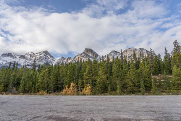 istock An open parking lot front of mountains in Banff 1184513343