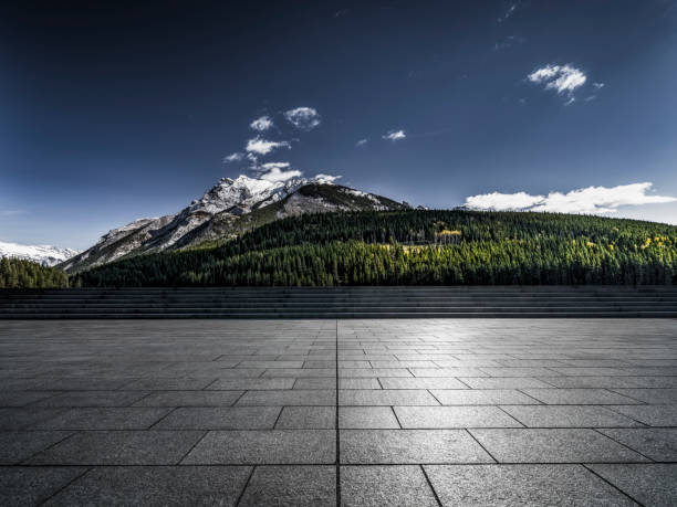 istock Empty patio front of forests and mountains 1184514334