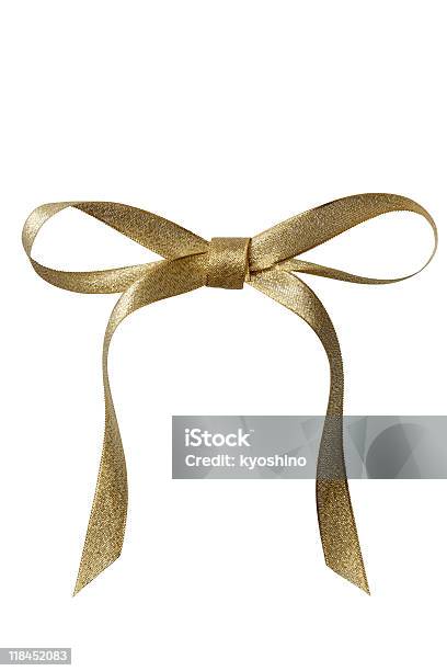 絶縁ショットのゴールドクリスマスリボン白色背景 - ちょう結びのストックフォトや画像を多数ご用意 - ちょう結び, 金色, 白背景