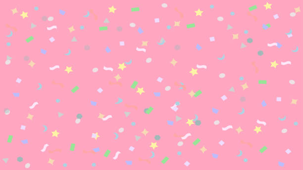 istock colorful simple party confetti flying on pastel pink soft background, star ribbon confetti glitter on pink, geometric stars ribbons explosion for invitation card christmas, anniversary and celebration 1184522806