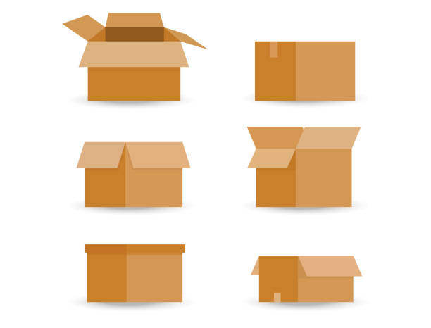 ilustrações de stock, clip art, desenhos animados e ícones de cardboard seen from various conditions - cardboard box