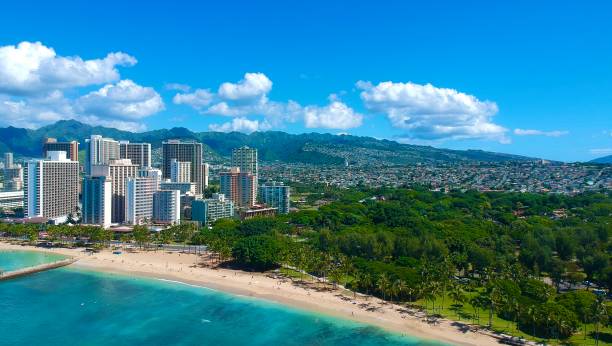 istock Panoramic aerial view of Waikiki Beach 1184532826