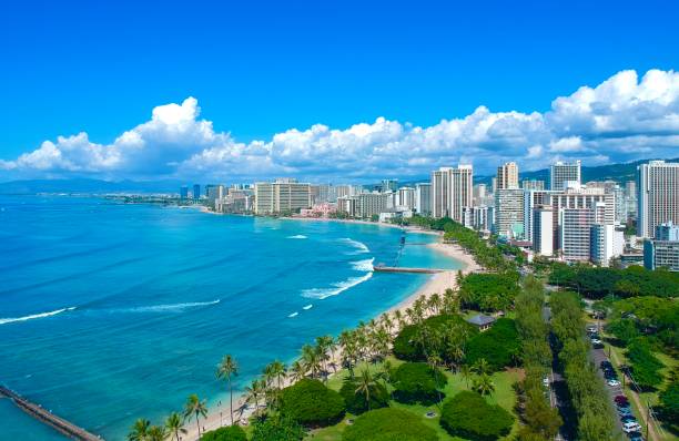 istock Panoramic aerial view of Waikiki Beach 1184532962