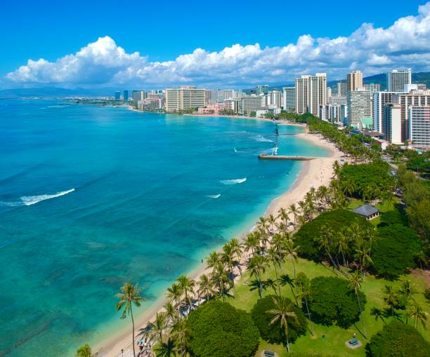 istock Panoramic aerial view of Waikiki Beach 1184532988