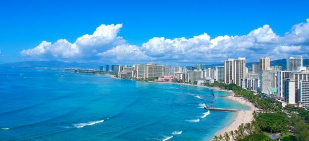 istock Panoramic aerial view of Waikiki Beach 1184533593
