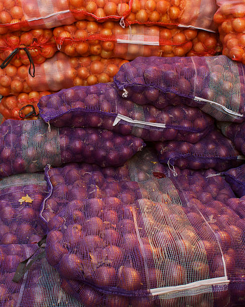 sacos de cebola - onion bag netting vegetable imagens e fotografias de stock