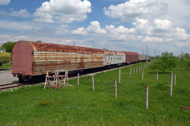 istock Wagons for solid-fuel rockets with climate control and support. The appearance of ordinary passenger cars and refrigerators. 1184540621