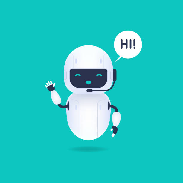 biały przyjazny android robot powiedzieć cześć. ładny i uśmiechnięty robot ai. - customer service representative white background support customer stock illustrations