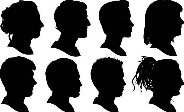 hochdetaillierte profile - shadow men silhouette people stock-grafiken, -clipart, -cartoons und -symbole