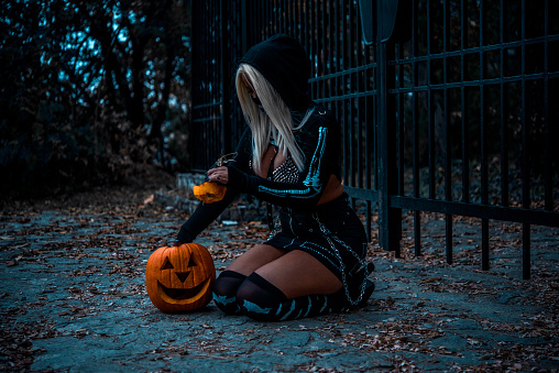 Girl with pumpkin