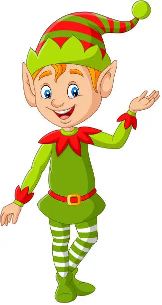 Vector illustration of Cartoon cute Christmas elf presenting