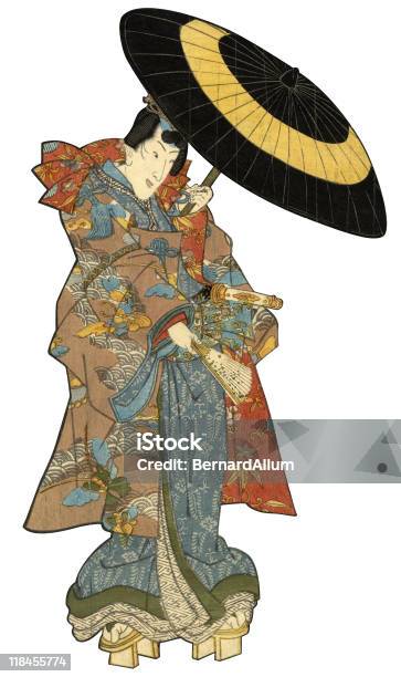 Japanische Holzschnittmännlich Mit Regenschirm Stock Vektor Art und mehr Bilder von Japanische Kultur - Japanische Kultur, Muster, Japan