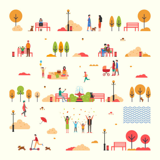 秋天人 秋天 樹 公園 隔離 集 向量 - 自然郊野公園 插圖 幅插畫檔、美工圖案、卡通及圖標