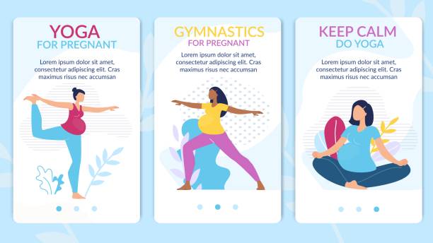 ilustrações de stock, clip art, desenhos animados e ícones de yoga, gymnastics for pregnant vector webpage set - family african ethnicity black african descent