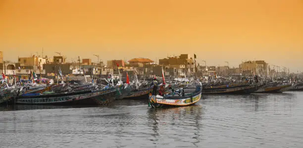 Fishing boats in the Senegal, called pirogue or piragua or piraga