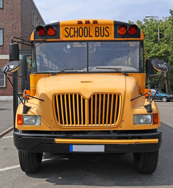 Traditional school bus, isolated on white background.