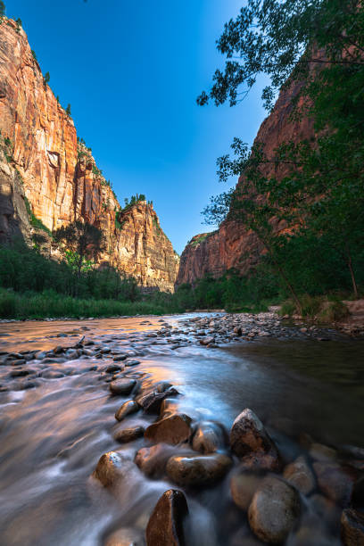 Beautiful weather at Zion National Park, Utah Nice view riverside walk trail at Zion National Park virgin river stock pictures, royalty-free photos & images