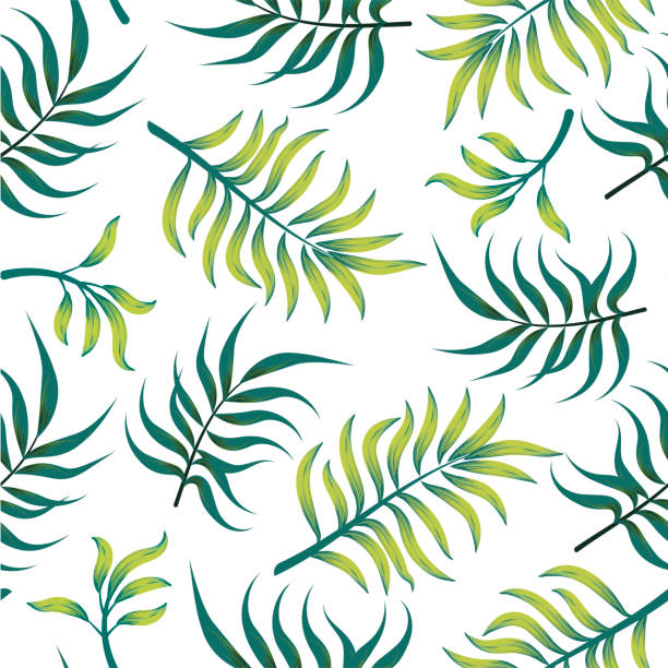 istock Tropical seamless pattern with green palm leaves on a white background. Exotic wallpaper. 1184565300