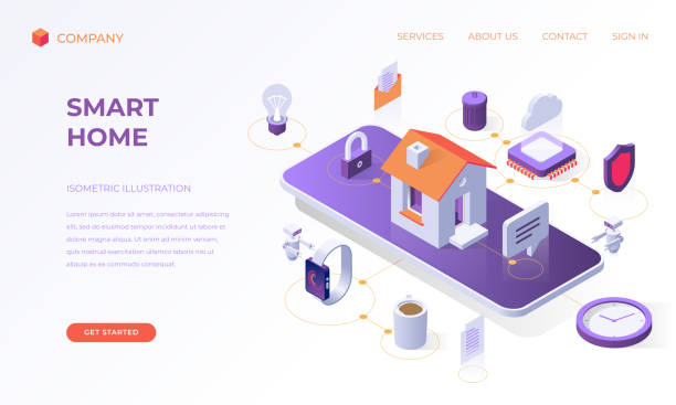 Landing page for smart home vector art illustration