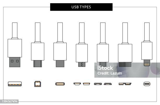 Computer Usb Connector Drawing Set Of Usb Computer Connectors Stock Illustration - Download Image Now ...