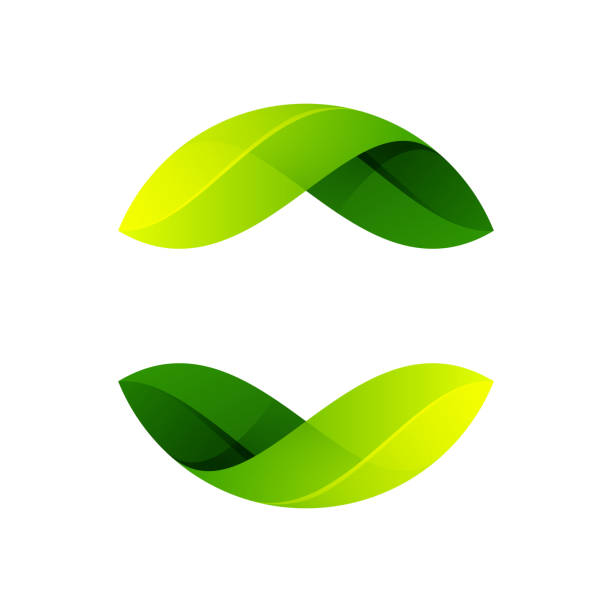 ilustraciones, imágenes clip art, dibujos animados e iconos de stock de logotipo de la esfera de la ecología formado por hojas verdes retorcidas. - yin yang symbol illustrations