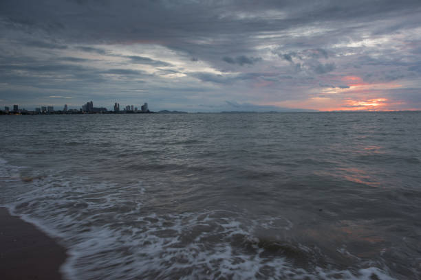 Pattaya Thailand in the evening, view from Bang Lamung to the city.