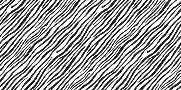 Vector illustration of Seamless vector black and white zebra fur pattern. Stylish wild zebra print. Animal print background for fabric, textile, design, advertising banner.