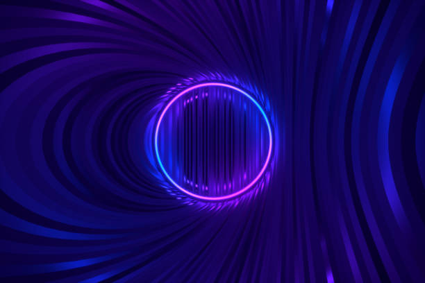 istock Round tunnel with reflective walls and neon circle illumination 3D Illustration 1184576748