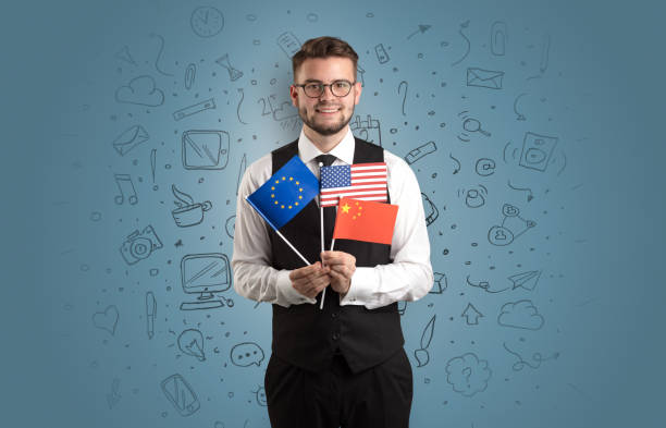 istock Boy with office symbol concept and flag 1184576868