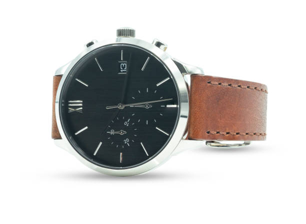 istock Luxury wristwatch, Brown leather isolated on white background with clipping path. 1184577304